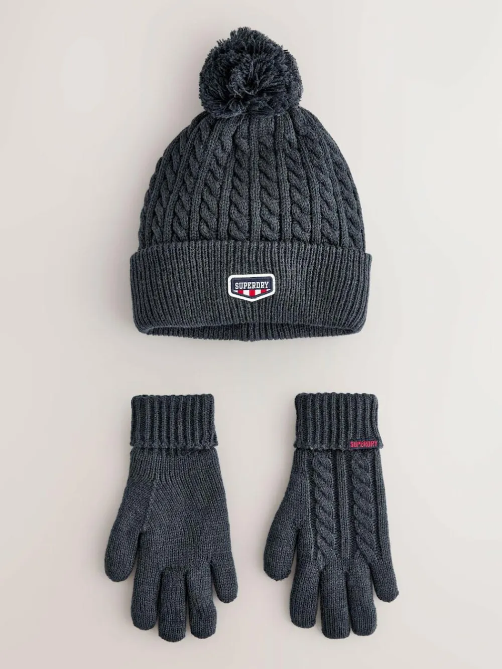 Best Superdry Pom Hat and Gloves Set Navy