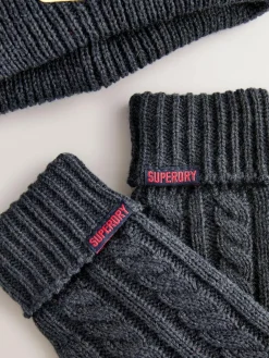 Best Superdry Pom Hat and Gloves Set Navy
