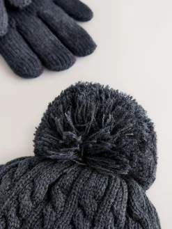 Best Superdry Pom Hat and Gloves Set Navy
