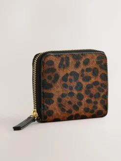 Online Next Tan Brown Animal Print Leather Hair On Zip Around Purse