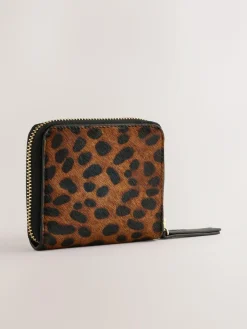 Online Next Tan Brown Animal Print Leather Hair On Zip Around Purse
