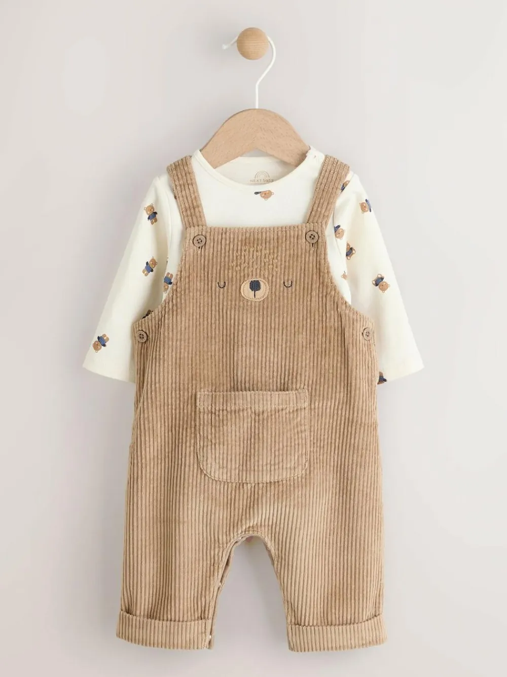 Best Next Tan Brown Bear Cord Dungarees and Bodysuit Set (0mths-2yrs)