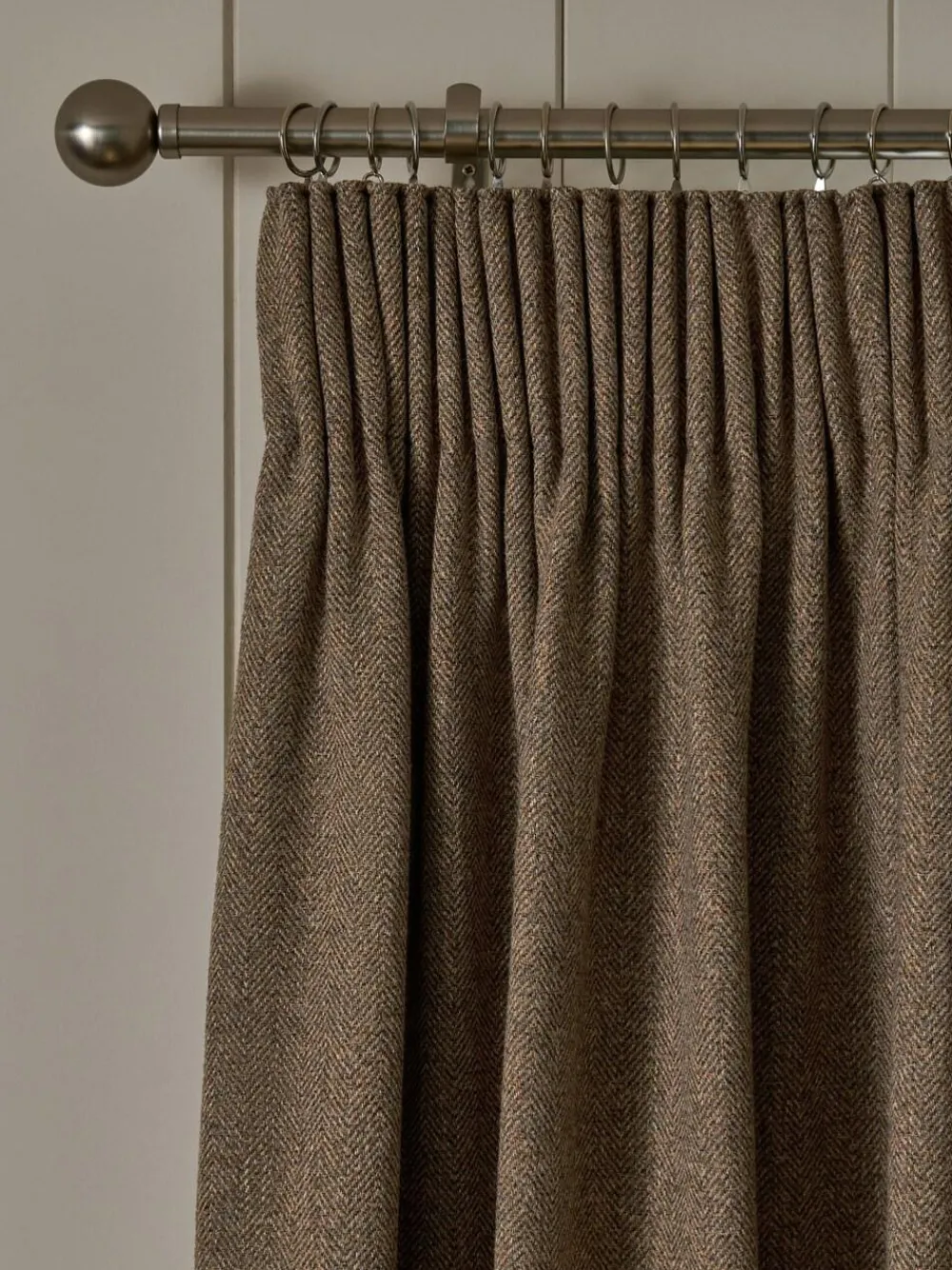 Online Next Brushed Herringbone Pencil Pleat Blackout Thermal Curtains Tan Brown