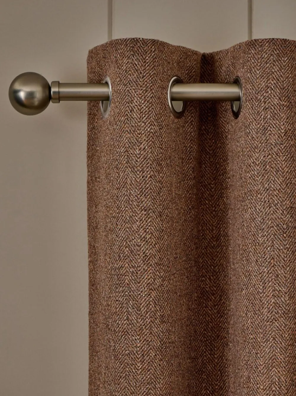 Sale Next Brushed Herringbone Eyelet Blackout Thermal Curtains Tan Brown