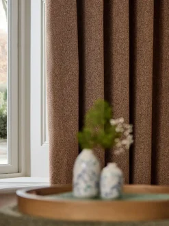 Sale Next Brushed Herringbone Eyelet Blackout Thermal Curtains Tan Brown