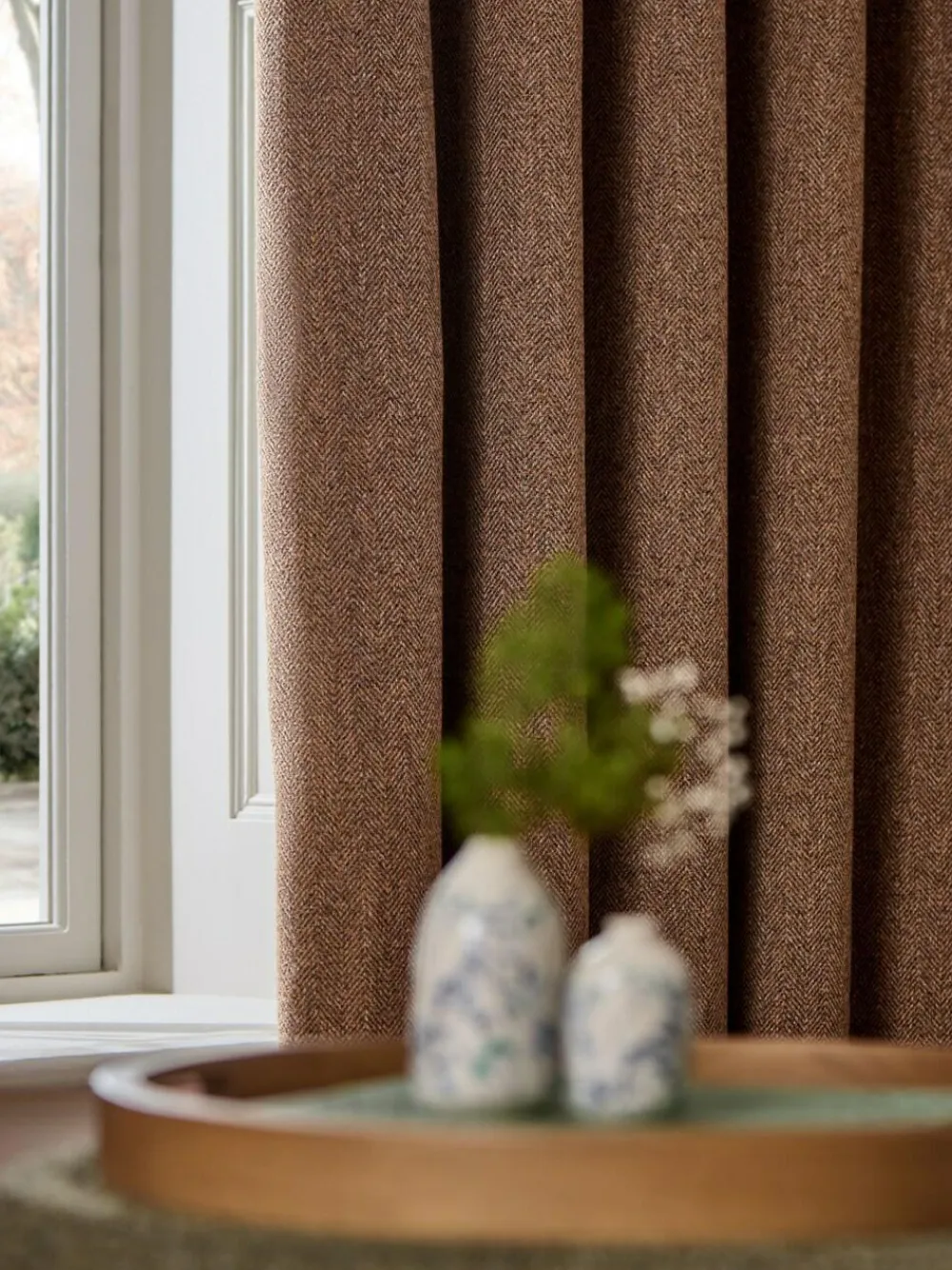Sale Next Brushed Herringbone Eyelet Blackout Thermal Curtains Tan Brown