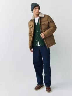 Next Tan Brown Canvas Worker Puffer Jacket With Borg Collar^ Coats & Jackets|Coats & Jackets