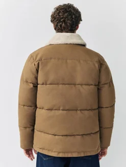 Next Tan Brown Canvas Worker Puffer Jacket With Borg Collar^ Coats & Jackets|Coats & Jackets