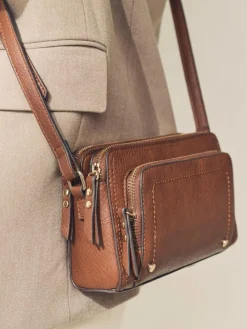 Sale Next Double Zip Cross Body Bag Tan Brown