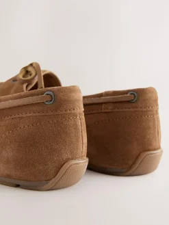 Next Tan Brown Extra Wide Fit Leather Round Toe Boat Shoes