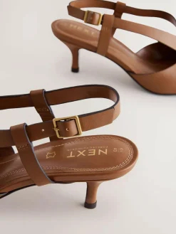 Online Next Forever Comfort® Leather Weave Point Toe Slingback Heels Tan Brown