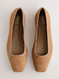 Next Tan Brown Forever Comfort® Leather Square Toe Ballerina Shoes^Women Flats