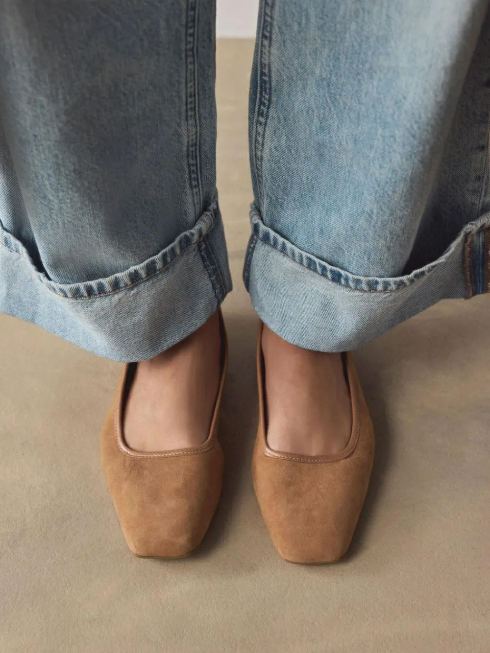 Next Tan Brown Forever Comfort® Leather Square Toe Ballerina Shoes^Women Flats