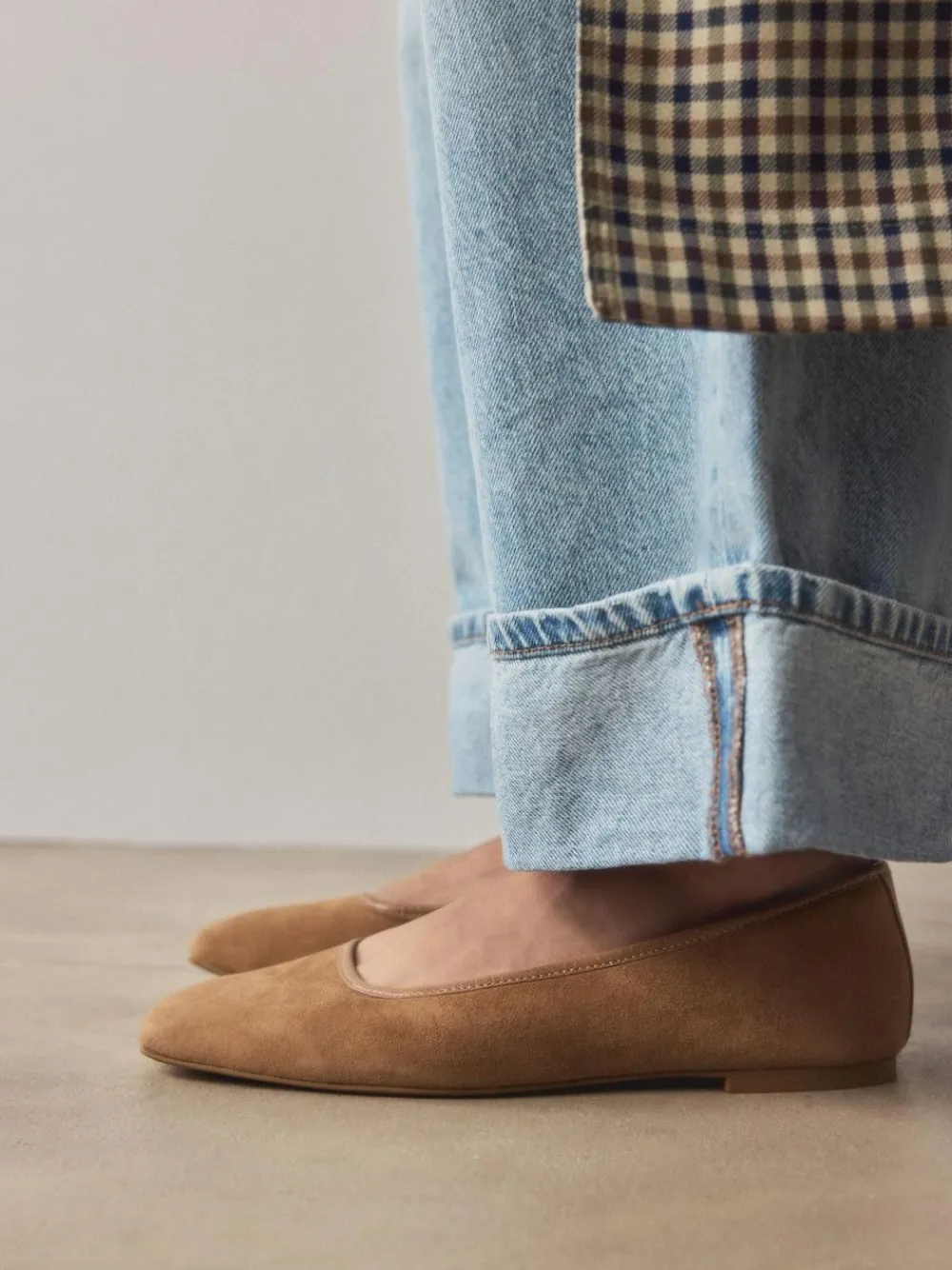 Next Tan Brown Forever Comfort® Leather Square Toe Ballerina Shoes^Women Flats