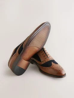 New Next Heritage Brogue Shoes Tan Brown