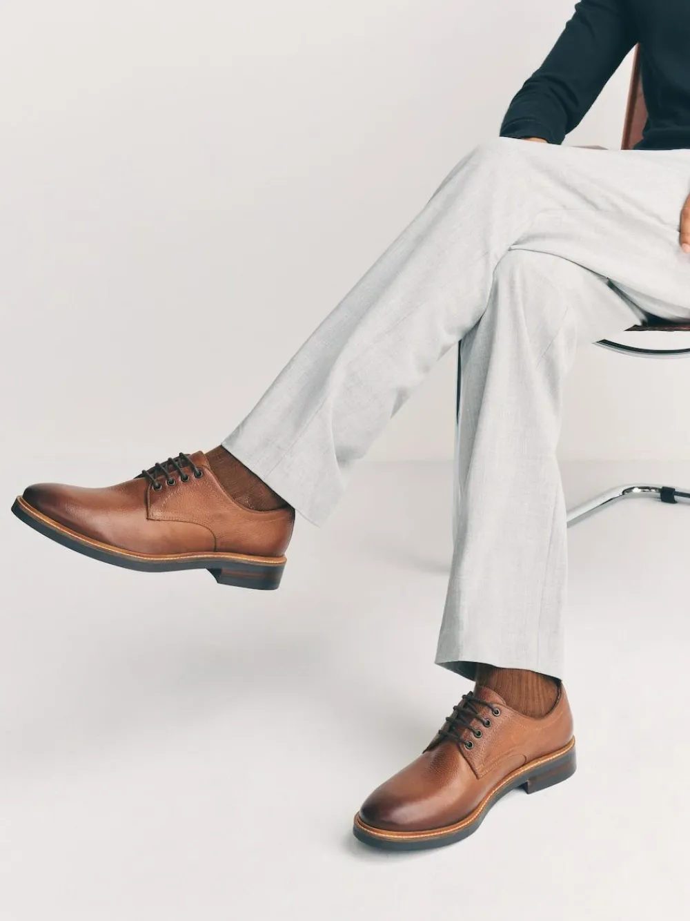 Online Next Heritage Derby Leather Shoes Tan Brown