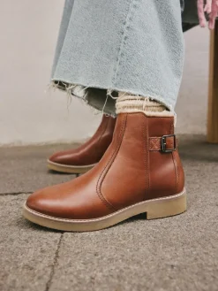 Next Forever Comfort® Faux Fur Lined Buckle Trim Ankle Boots^Women Wide Fit & Extra Wide Fit|Boots & Wellies