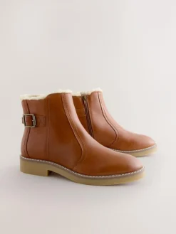 Next Forever Comfort® Faux Fur Lined Buckle Trim Ankle Boots^Women Wide Fit & Extra Wide Fit|Boots & Wellies