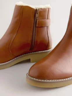 Next Forever Comfort® Faux Fur Lined Buckle Trim Ankle Boots^Women Wide Fit & Extra Wide Fit|Boots & Wellies