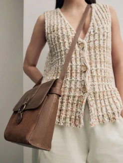 New Next Tan Brown Leather Pocket Messenger Bag