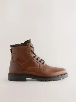 Outlet Next Leather Zip-Up Borg Lined Boots Tan Brown