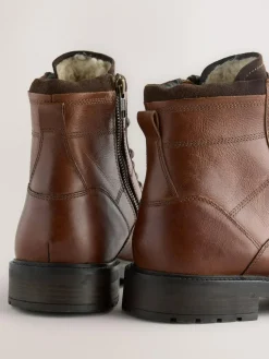 Outlet Next Leather Zip-Up Borg Lined Boots Tan Brown