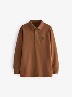 Next Tan Brown Long Sleeve Polo Shirt (3-16yrs)^BOY Tops