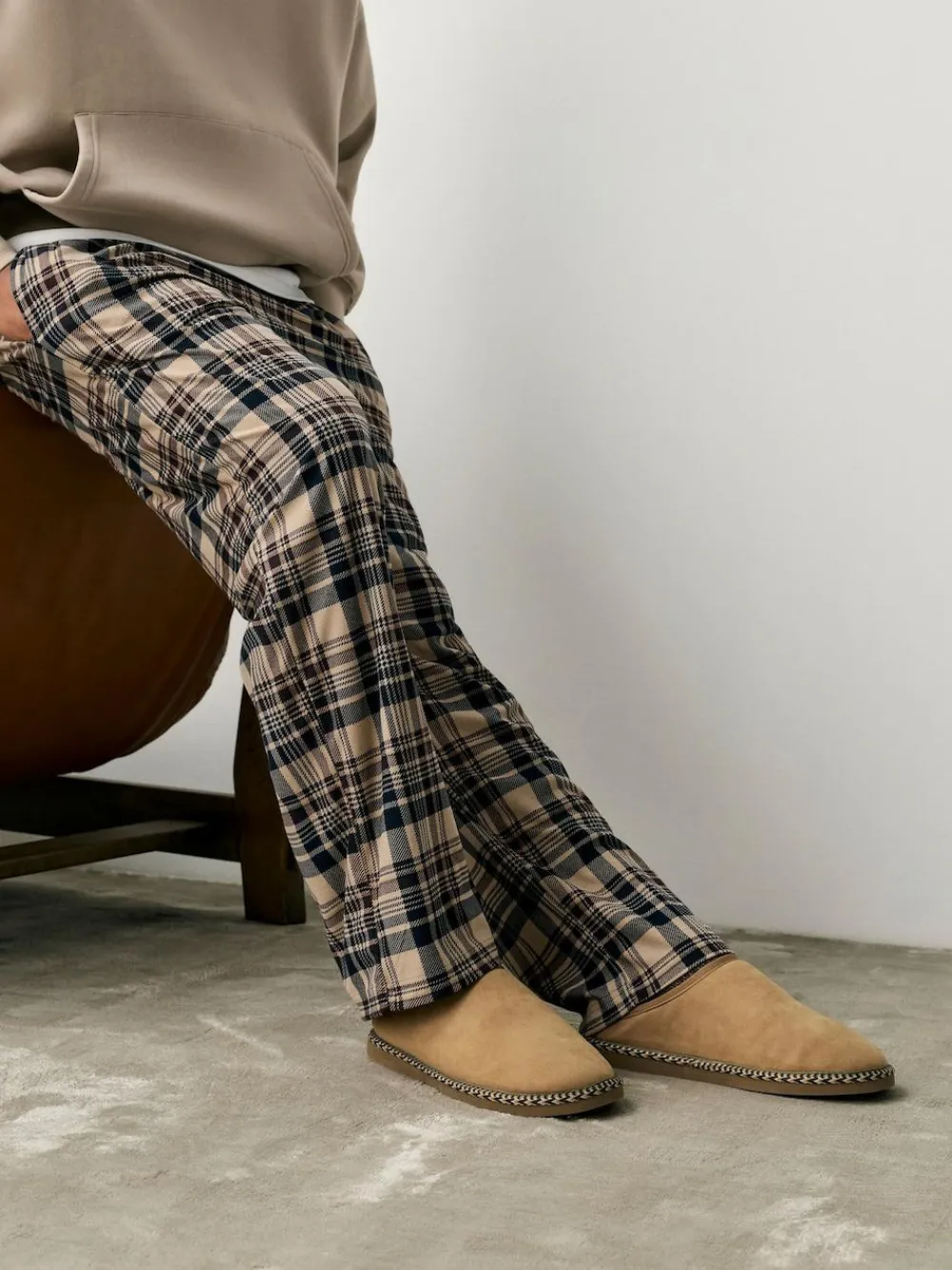 Clearance Next Microsuede Taped Mule Slippers Tan Brown