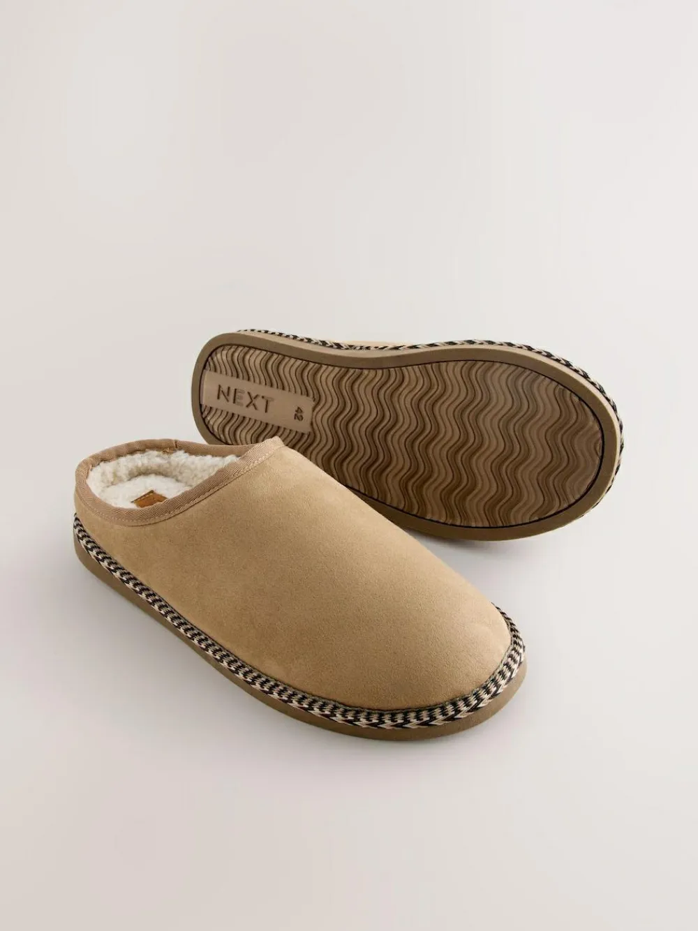 Clearance Next Microsuede Taped Mule Slippers Tan Brown