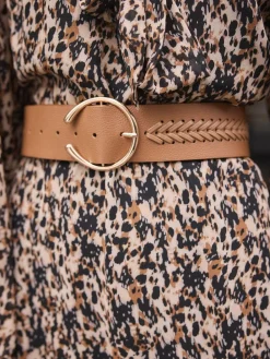 Online Next Plait Detail Wide Belt Tan Brown