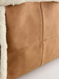 Next Tan Brown PU Borg Tote Bag^Women Bags