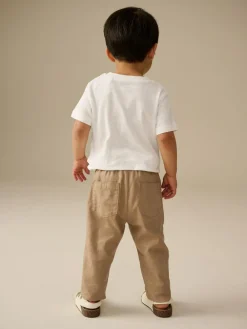 Clearance Next Regular Fit Linen Blend Pull on Trousers (3mths-7yrs) Tan Brown