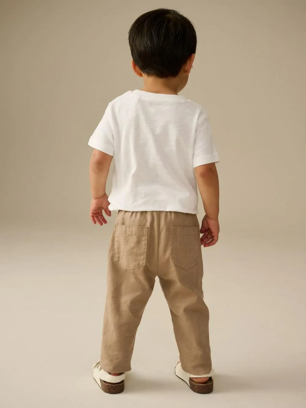 Clearance Next Regular Fit Linen Blend Pull on Trousers (3mths-7yrs) Tan Brown