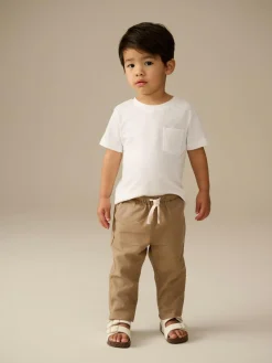 Clearance Next Regular Fit Linen Blend Pull on Trousers (3mths-7yrs) Tan Brown