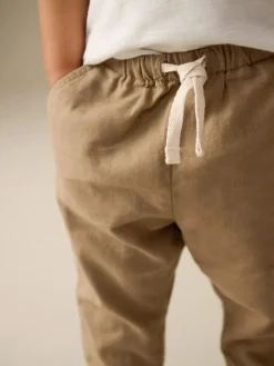 Clearance Next Regular Fit Linen Blend Pull on Trousers (3mths-7yrs) Tan Brown