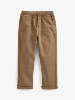 New Next Regular Fit Rib Waist Pull-On Trousers (3-16yrs) Tan Brown