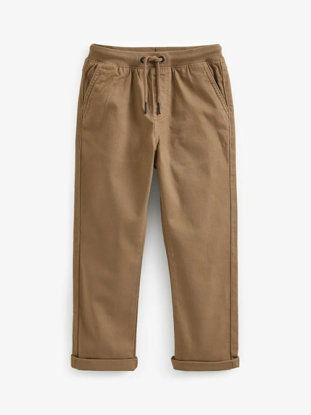 New Next Regular Fit Rib Waist Pull-On Trousers (3-16yrs) Tan Brown