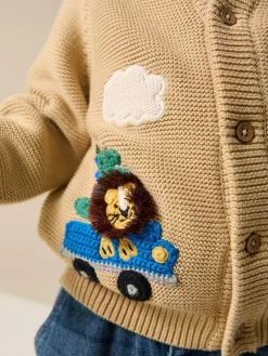 Next Tan Brown Safari Character Cardigan (3mths-7yrs)^BOY Knitwear|Knitwear