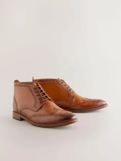 Hot Next Tan Brown Smart Brogue Leather Boots