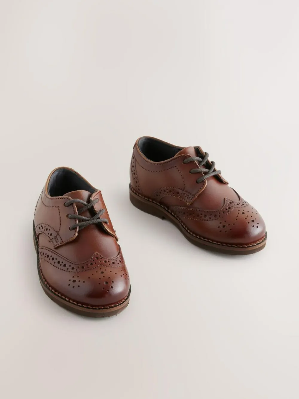 Next Tan Brown Standard Fit (F) Smart Leather Brogue Shoes^BOY Shoes|Occasionwear