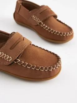 Next Standard Fit (F) Leather Penny Loafers with Touch and Close Fastening^BOY Occasionwear|Shoes