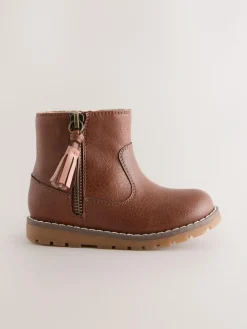 Next Tan Brown Standard Fit (F) Chelsea Zip Tassel Ankle Boots^ Boots|Baby Boots