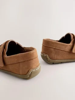 Next Tan Brown Standard Fit (F) Leather Penny Loafers with Touch and Close Fastening^ Shoes