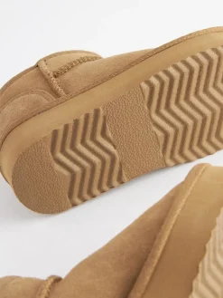 New Next Tan Brown Standard Fit (F) Flatform Mini Warm Lined Water Repellent Suede Pull-On Boots