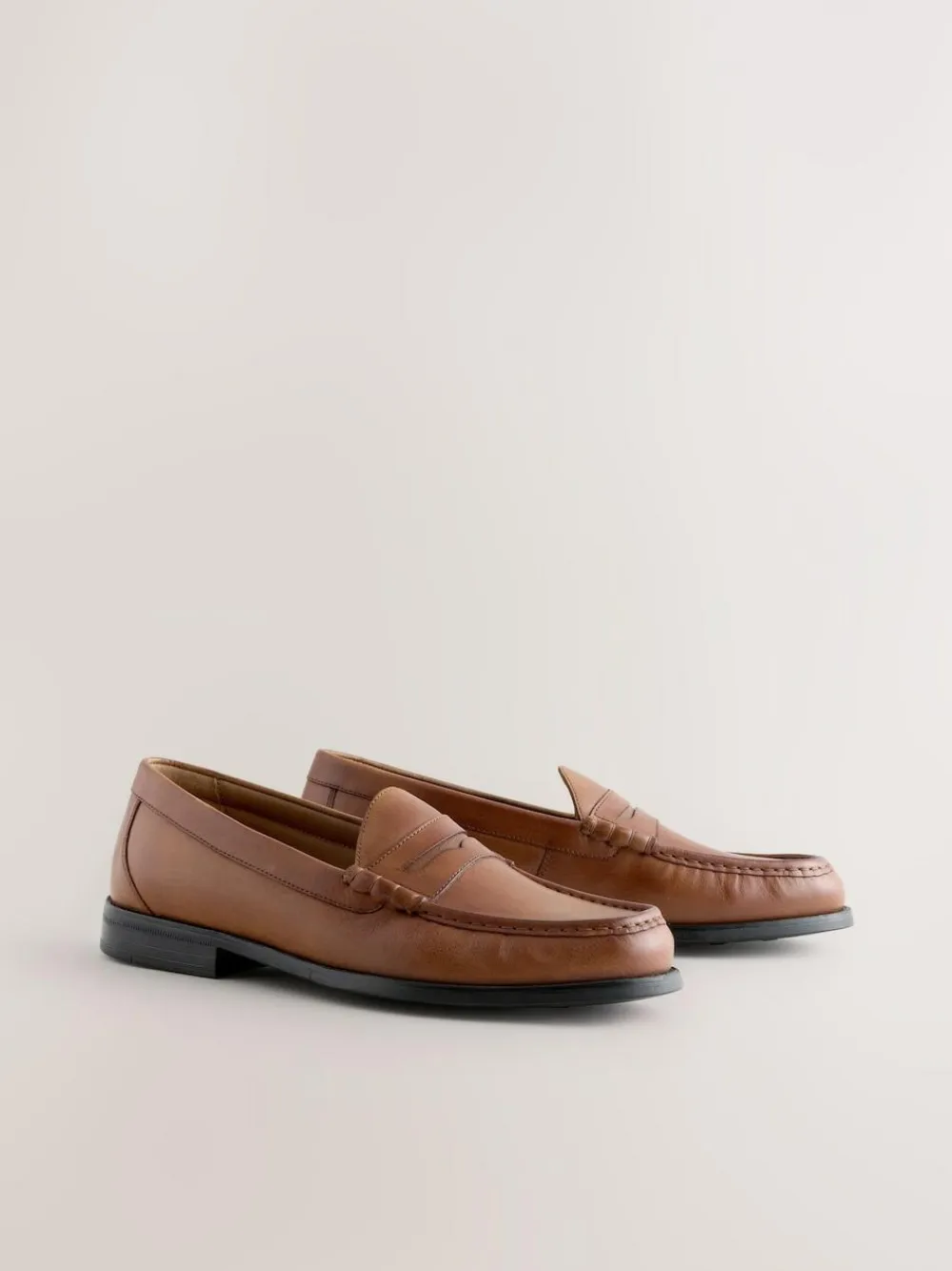 Outlet Next Standard Fit Leather Penny Loafers Tan Brown
