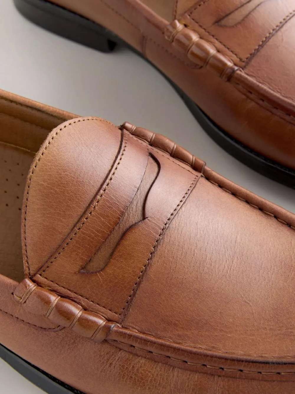 Outlet Next Standard Fit Leather Penny Loafers Tan Brown