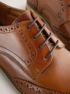 Online Next Standard Fit Leather Contrast Sole Brogue Shoes Tan Brown