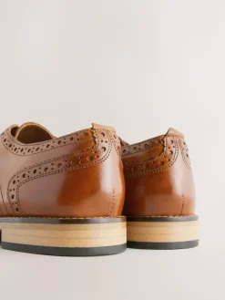 Online Next Standard Fit Leather Contrast Sole Brogue Shoes Tan Brown