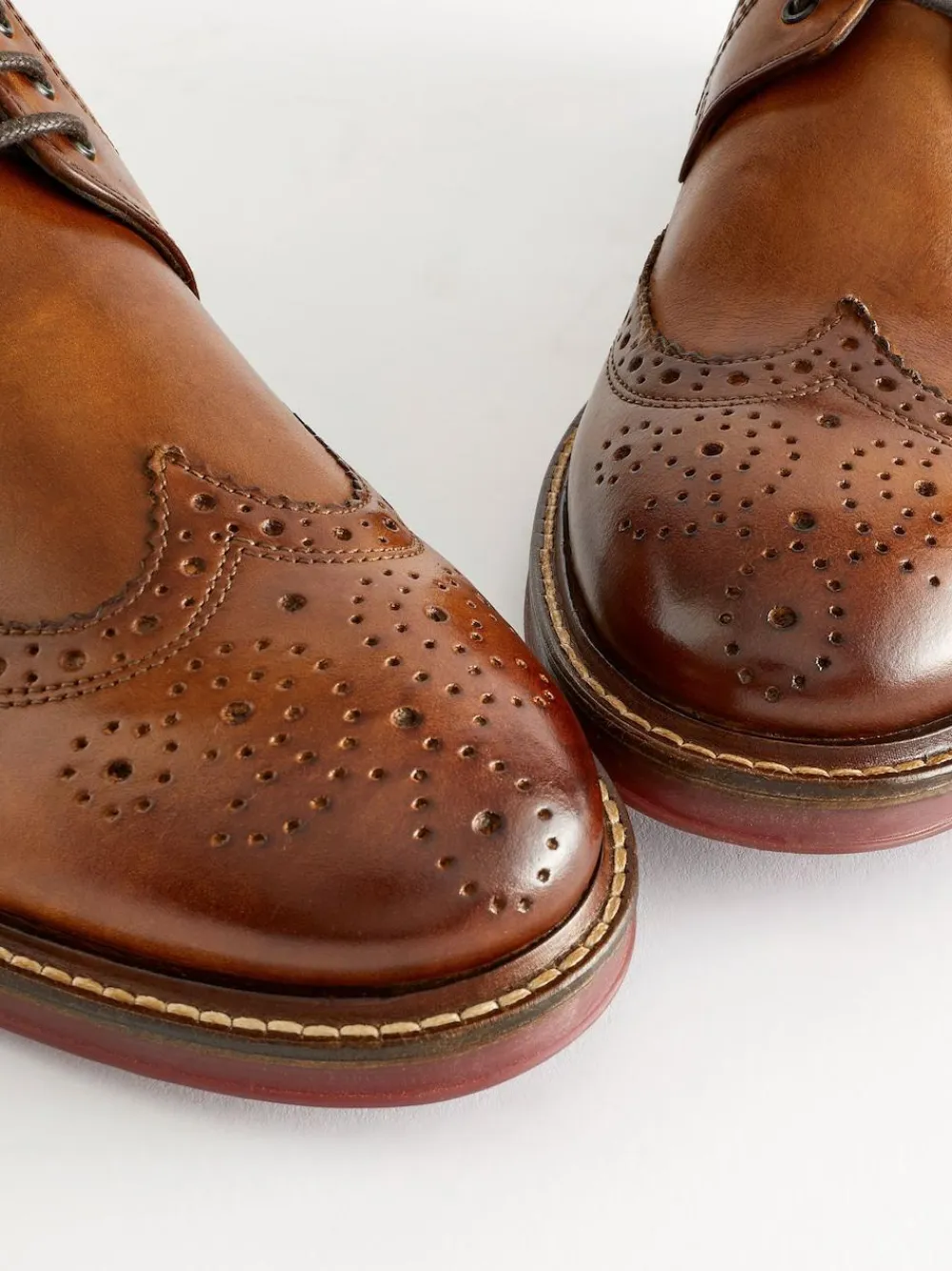 Next Standard Fit Leather Contrast Sole Chunky Brogues Shoes^ Shoes