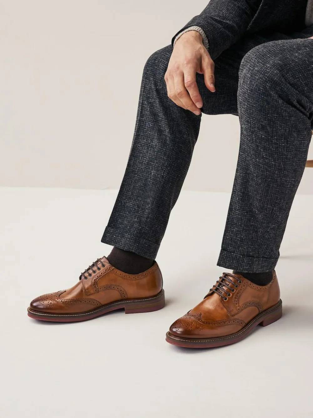 Next Standard Fit Leather Contrast Sole Chunky Brogues Shoes^ Shoes